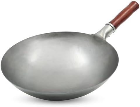 welsteepse Carbon Steel Wok Traditional Hand Hammered Wok,13x3,5 Inch,Round Bottom (Steel)