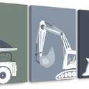 Construction Truck Wall Art Decor Toddler Boys Room Canvas Wall Art Tractor Vehicle Posters Dump Truck Wall Art Kids Bulldozer Pictures Nursery Prints for Boys Bedroom 12x16x3 Inch Wrapped Canvas