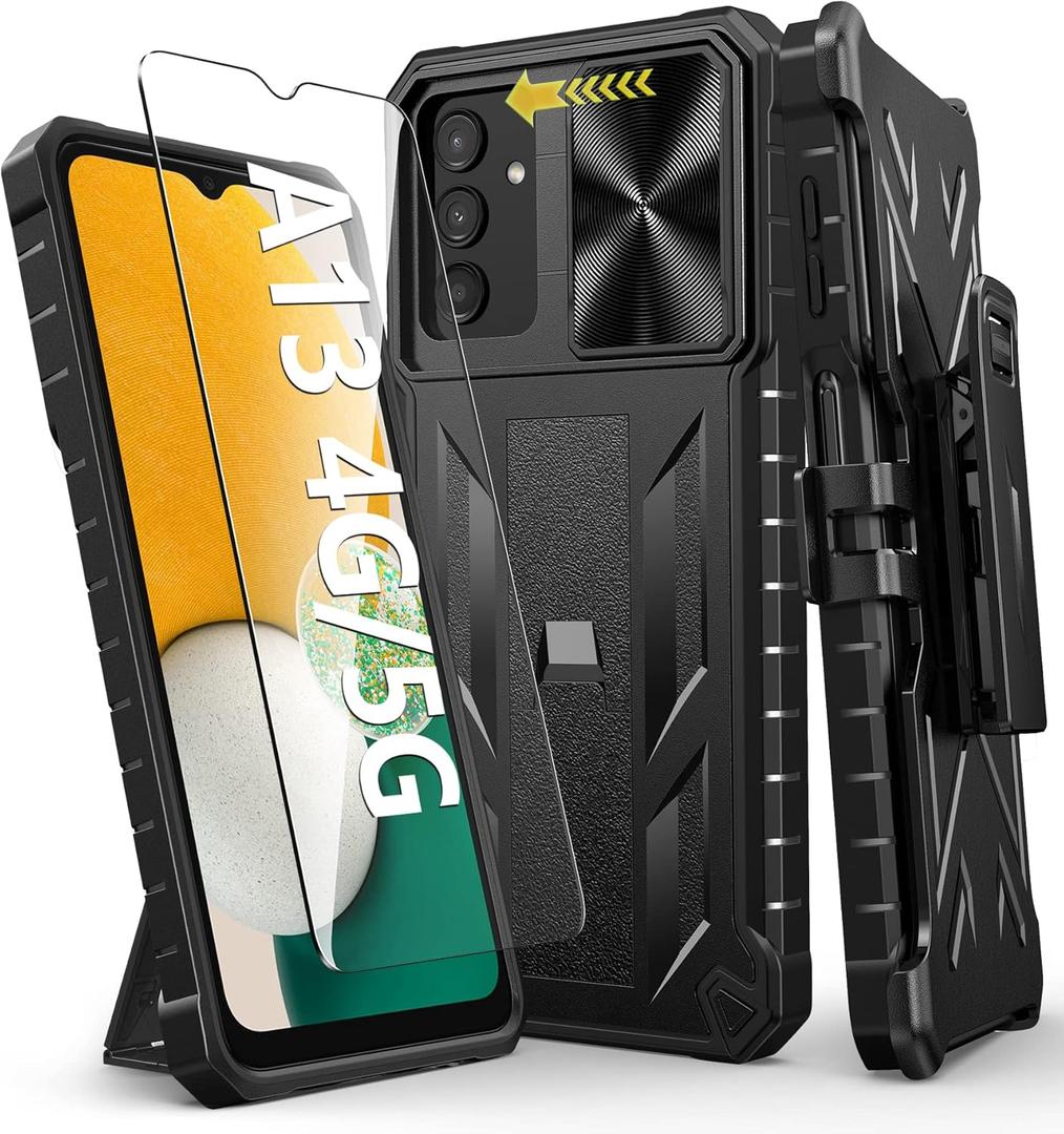 Case for Samsung Galaxy A13 5G: Military Grade Drop Proof Protection Rugged Protective A13 5G/4G Phone Cover with Belt Clip Holster Kickstand & Slide - Shockproof TPU Matte Textured Bumper - Black