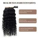 Water Wave Tape in Hair Extensions Human Hair, Natural Black Hair Extensions Real Remy Human Hair Tape in Extension for Black Women, 22 Inch 100g/pack 40 pcs Double Sided Invisible Tape Hair