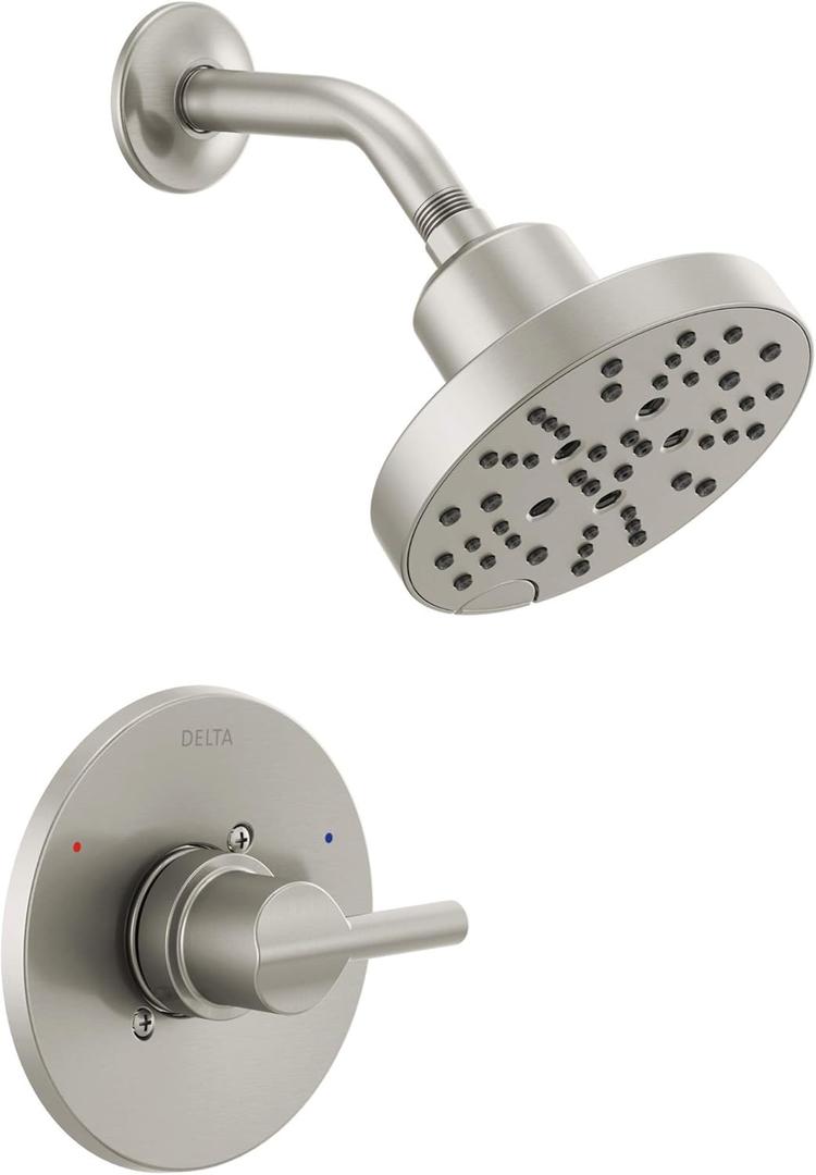 Delta Faucet Nicoli 14 Series Single-Handle Shower Faucet, Shower Trim Kit with 5-Spray H2Okinetic Shower Head, Stainless 142749-SS (Shower Valve Included)