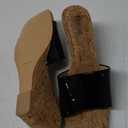 Wedge Sandals for Women Open Toe Wedge Heels Womens High Heel Sandal Square Toe Heeled Wedge Sandals Wood Grain Slip on Wedge Mules (7, Black Pu)