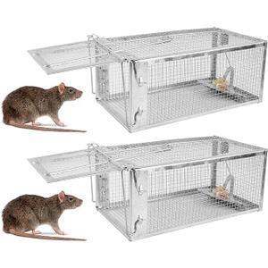 TeqHome Humane Rat Trap, 2 Pack Small 1-Door Live Chipmunk Trap That Work for Indoor and Outdoor, Easy to Catch and Release Live Animal Traps Mouse Cage Traps Reusable for Rodents Mice Voles Hamsters