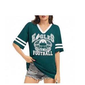 Women's Football Mesh Jersey - V-Neck Short Sleeve Casual Tops for Game Day Fans,Green, Large