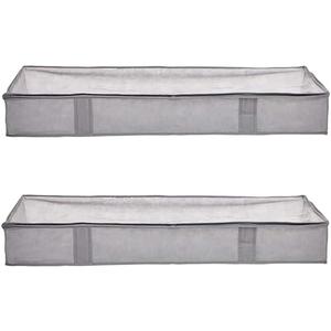 Amazon Basics Under Bed Fabric Zipper Blanket Storage Container Bags with Window and Handles, 2-Pack, 18 x 42 x 6 inches, Gray