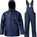 Rain Suits for Men Waterproof Rain Jacket Coat Pants Heavy Duty Women Fishing Rain Gear Workwear (Navy, Large)
