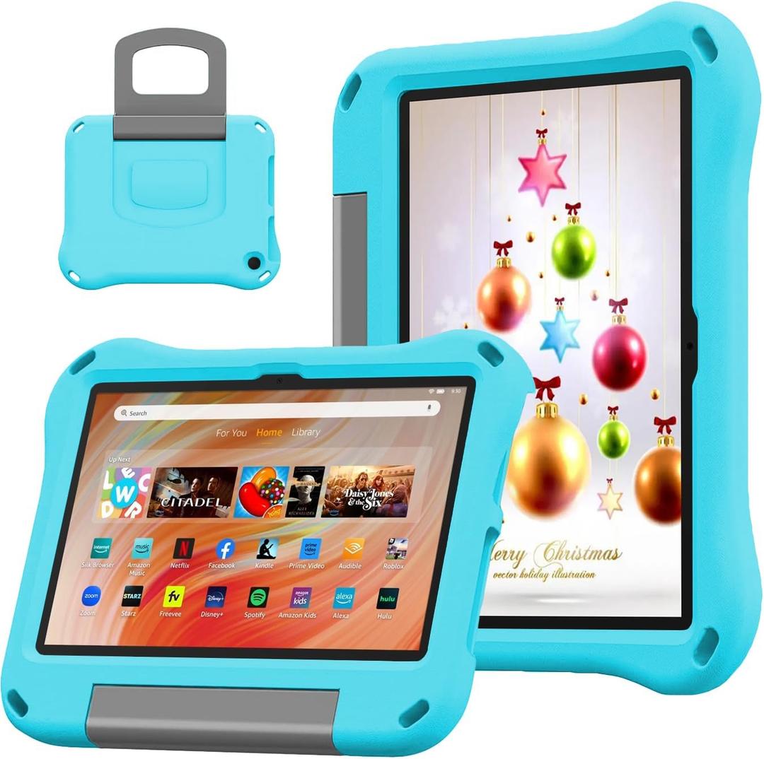 10 inch Tablet Case for kids,(Compatible with 13th/11th Gen 2023/2021) (Incompatible with iPad Samsung 10 inch Tablet), Light Weight Shock Proof Convertible Handle Stand Kids Case (A-Light Blue)