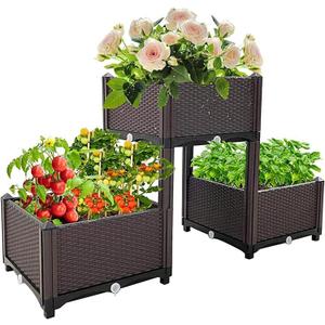 Raised Garden Bed with Legs Plastic Elevated Planters for Outdoor Plants Box Kits for Garden Patio Deck Balcony with Drainage Holes to Planting Flowers,Vegetables,Tomato and Herbs (47.2"(l)x16"(w)x26"(h)/Brown)