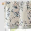 jinchan Floral Curtain Valance for Windows 16 Inch Linen Valance for Kitchen Living Room Rustic Cottage Farmhouse Flower Butterfly Curtain Rod Pocket 1 Panel Double Layer Blackout Blue on Beige
