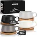 MIAMIO 11 Oz., Set of 4 Ceramic Tea Cup and Saucer Bamboo/Tea Mug - Wide Cappuccino Cup, Coffee Cups Ceramic Mug for Cappuccino, Latte, Espresso & Americano - Luxe Collection (Classic Pastel)