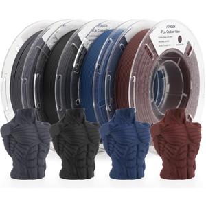 AMOLEN Carbon Fiber PLA Filament 1.75mm Bundle, Multicolor Lightweight & High-Strength 3D PLA Filament, Dimensional Accuracy  0.02mm, 200gX4 Spools (Black/Dark Grey/Sapphire Blue/Burgundy Red)