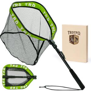 AluFloat X1 Floating fishing net for Steelhead, Fly Fishing, Kayak Fishing,Catfish, Bass & Trout - Rubber - Coated Collapsible Landing net with Fixed or Telescoping Handle-Fishing Gear & Gifts for Men (Green)