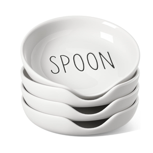 LE TAUCI Spoon Rest for Stove Top, Set of 4 Ceramic Spoon Holder for Kitchen Counter, 5-Inch Heat Resistant Utensil Rest for Cooking Spatula, Whisks, Ladle, Dishwasher Safe, Oyster White