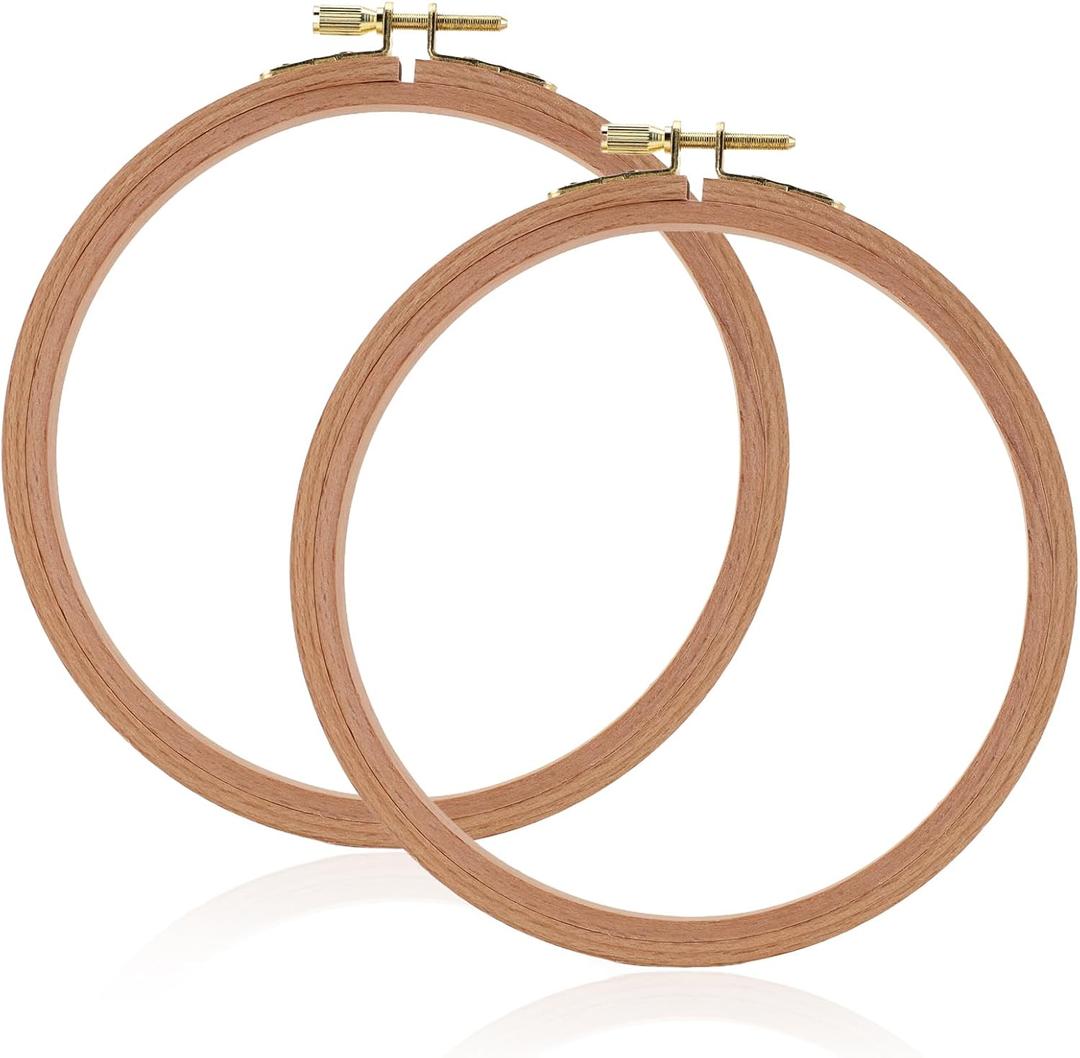 Clofiak 2Pcs 6 Inch Wooden Embroidery Hoops, Beech Cross Stitch Frame with Copper-Plated Screw, Embroidery Rings for Art Craft Sewing, Home Ornaments