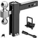 Adjustable Trailer Hitch Ball Mount 8 Inch Drop& Rise with 2" and 2-5-16" Towing Balls,Fits 2-Inch Receiver 12500 LBS GTW,Anti-Theft Pins Locks,Tow Hitch for Heavy Duty Truck