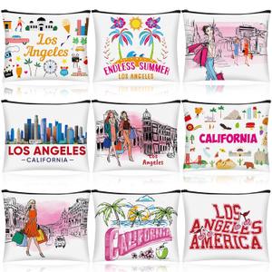 9 Pcs Los Angeles Cosmetic Bag New York Souvenir Zipper Pouch Los Angeles Souvenir Gifts Italy Paris Broadway Alaska Makeup Purse for Girls Women Traveler Birthday Christmas Party Favors