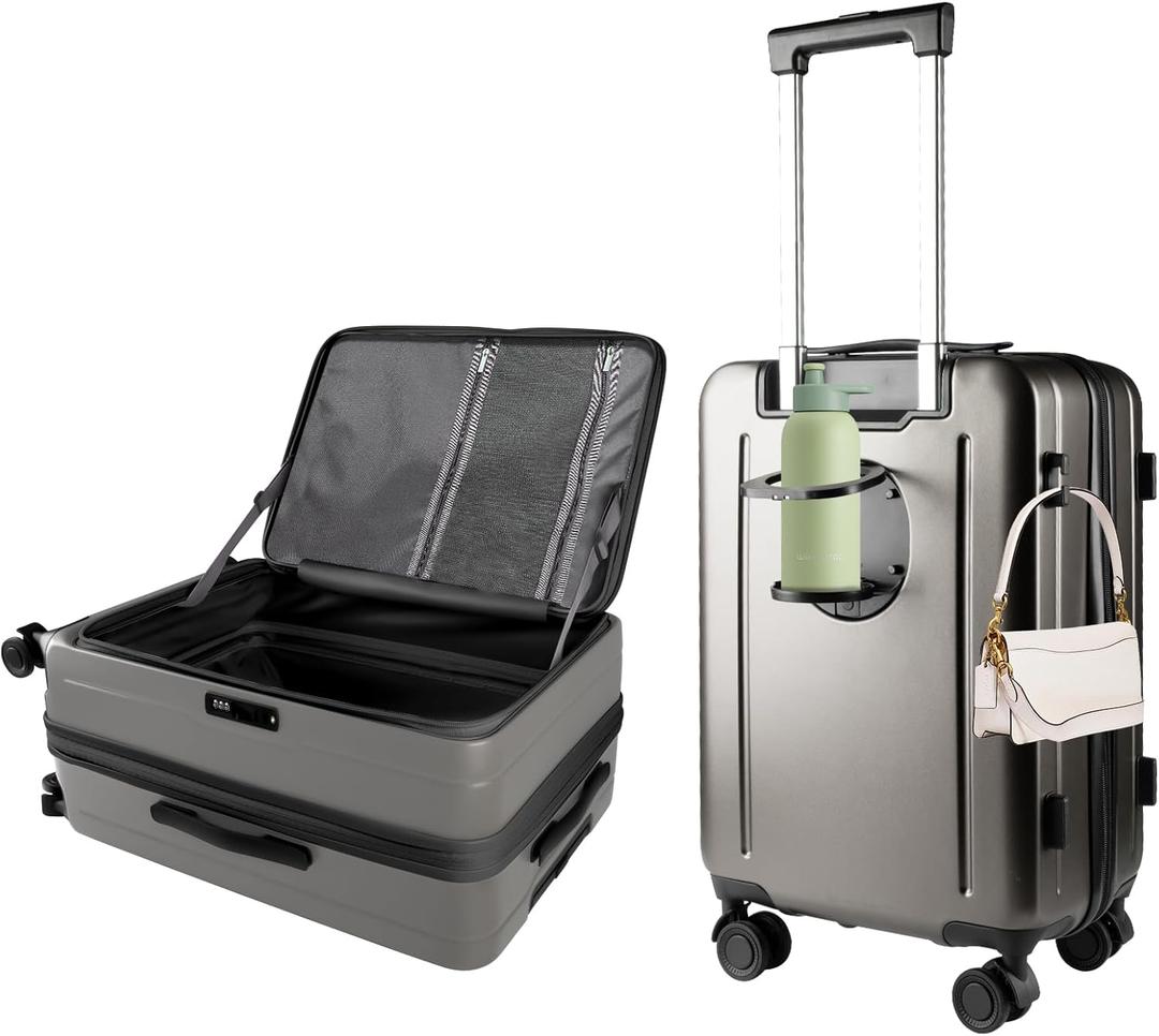 24-Inch Lightweight ABS Hardshell Suitcase - Checked Luggage with TSA Lock, 360 Silent Spinner Wheels, Top Opening & Cup Holder - Ideal for Business Travel Suitcase(Gold)