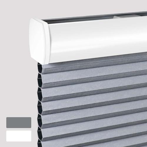 LUCKUP Cellular Shades Cordless Blackout Honeycomb Blinds, Room Darkening Pull Down Window Shade for Bedroom Living Room Nursery, 38'' W x 64'' H, Grey-White