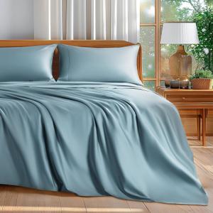Shilucheng 100% Cotton King Size Sheets Set - 600 Thread CountLuxury Egyptian Cotton Bed Sheets5-Star Hotel Quality Sheets, Breathable & Cooling, 16 Inch Deep Pocket - 4 Piece (French Blue, King)