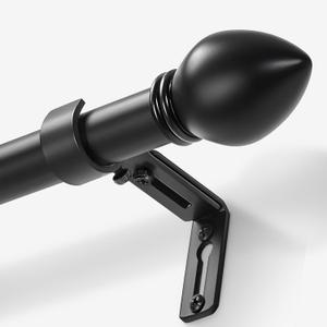 LLPJS Curtain Rods for Windows 16 to 48 inches, Curtain Rod Max Adjustable Length to 60 in, Drapery Rod 1 inch Diameter with Modern Knobs Finials (Black, 16" to 48" - Set of 1)