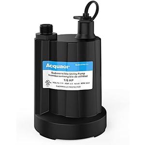 Acquaer Submersible Water Pump 1/6 HP Sump Pump Thermoplastic Utility Pump Small Electric Water Pump 1750GPH Water Remove for Basement Hot Tubs Garden Pool Cover Draining with 10 ft Cord