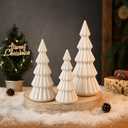 Relaxgiant Set of 3 Velvet Ceramic Christmas Trees Decoration Large Modern Velvet Cone Christmas Tree Figurine Decor Holiday Xmas Winter Indoor Home Tabletop Mantel Centerpiece(Cream White)