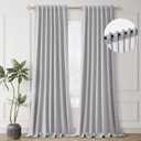Grey Blackout Curtains Linen Room Darkening 96 Inch Long for Bedroom Living Room 2 Panels Set Back Tab 100% Black Out Curtains Light Gray Modern Linen Blended Thermal Insulated Drapes Heat Blocking