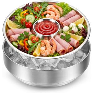 Shrimp Cocktail Serving Dish Chilled Serving Tray for Parties with Ice Bowl Stainless Steel Platter Charcuterie Servings Board Cold Dish for Shrimp Seafood Fruit Vegetable Buffet Restaurant