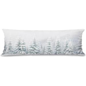 Winter Snowy Pine Tree Forest Body Pillow Cover 20x54, Farmhouse Christmas Tree Landscape Long Body Hug Pillow Pillowcase for Bed Couch Kids Adults