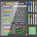 PigPotParty Acrylic Magnetic Chore Chart for Kids on Fridge  9.5"x12" Daily & Weekly Dry Erase Chore Board with 8 Fine Tip Markers and 1 Towel  Responsibility Chart with Reward Point System