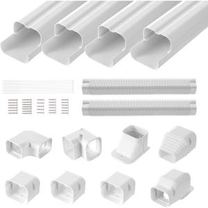 VEVOR Mini Split Line Set Cover 3-inch W 17.6Ft L, PVC Decorative Pipe Line Cover for Air Conditioner with 4 Straight Ducts & Full Components Easy to Install, Paintable for Heat Pumps, White