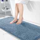 Yimobra Long Chenille Bathroom Rug 44"x24" - Extra Soft Non Slip Bath Mat - Super Absorbent Quick Dry Plush Shaggy Floor Carpet for Tub & Shower - Machine Washable, Denim Blue