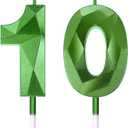 10th Birthday Candles Cake Number Candles Happy Birthday Cake Topper Decoration for Wedding Anniversary Celebration Favor, 3.54 Inches Total Length (Green)