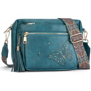 Crossbody Bags for Women Trendy Leather Crossbody Purse Shoulder Handbags Butterfly Design (07-peacock Blue)