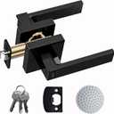 Matte Black Door Handle Heavy Duty, Keyed Alike Entry Door Lever, Door Knobs with Lock and Key, Square Door Lever for Bedroom, Bathroom and Front Door
