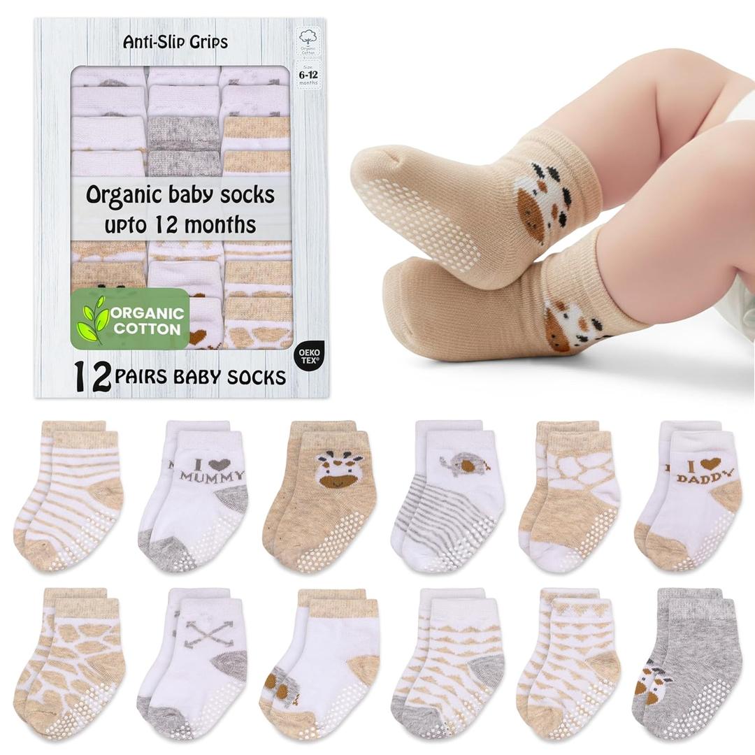 Mother's Choice Organic Cotton Baby Socks 6-12 Months - 12 pairs Soft and Cozy Baby Sock, Gentle Newborn Socks, Ideal Baby Gift, Infant Footwear for Everyday Comfort and Little Ones Feet (Tan Beige)