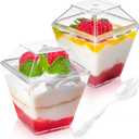 50 Pack 3.5 oz Mini Dessert Cups with Lids and Spoons - Parfait Cups with Lids Plastic Square Shooter Cups for Party Appetizers Pudding Mousse Triffle