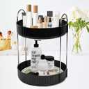 Rotating Makeup Organizer Countertop 2 Tier Lazy Susan Trays Spinning Skincare Perfume Storage for Bathroom Counter Vanity, Black