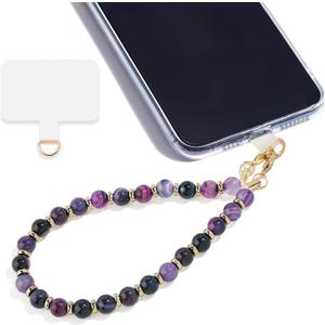 Marble Beaded Phone Wrist Strap,Detachable Phone Bracelet Strap with Tether Tab,Hands-Free Wristlet Strap (Purple Peacock Agate)