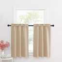 Short Cafe Curtain Panles Adjustable Double Rod Pocket Tiers 36 inches Length + 1.6" Header Curtains for Small Window/Kitchen/Bathroom/Nursery (2 Panels, 29" Wide Each Panel, Biscotti Beige)