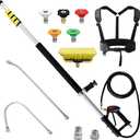 janz Aluminum 24 FT Telescoping Pressure Washer Wand with Pressure Washer Éxtension Wand,Gutter Cleaner Attachment, 5 Spray Nozzle Tips, 2 Hose Inlet Adapters and Support Harness, 0.73 cubic feet