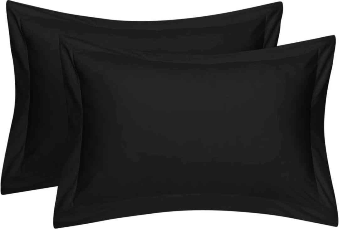 Cotton Delight King Pillow Shams Set of 2 - Black 100% Natural Cotton 600 Thread Count Premium Covers With 2 Inch Flange, 20 x 36 Inch