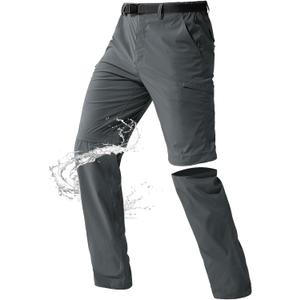 FREE SOLDIER Men's Outdoor Convertible Hiking Pants with Belt Lightweight Quick Dry Tactical Cargo Pants Nylon Spandex (40W x 30L, Dark Gray)