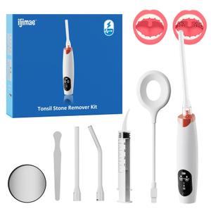 Electric Tonsil Stone Remover VacuumTonsil Stone Removal Kit, 5X Magnifying Glass & LED Light, with Cleaning Syringe, Tongue Depressor, Straight/Curved Glass Tubes, Painless Removal and Fresh Breath