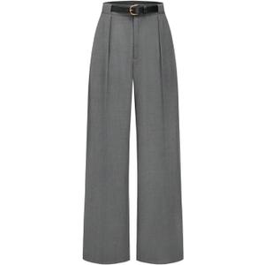 Women's Work Pants Straight Leg Zip Fly Belted Business Casual Trousers Teacher Pants (XS Petite, Grey)