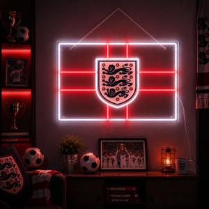 England Flag Soccer Neon Sign, USB LED Neon Light for Soccer Fan Room Decor with Hanging Chain & Wall Anchors, 17.7x12.2 Inch, England Game Day Wall Light for Bedroom, Bar, Party, Watch Party Decorations
