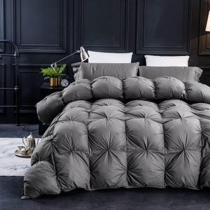 Three Geese Pinch Pleat Waterfowl Feathers and Down Comforter Queen Size Duvet Insert, 1200TC 100% Cotton Fabric, Premium All Seasons Grey Hotel Warm Comforter with 8 Tabs. (Grey Twisted Flower)