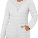 Women's Hooded Down Jacket Full Zip Windbreaker Waterproof Lightweight Warm Down Jacket with Pockets Women's Jacket (size 2 XL)