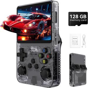 R36s Pro Retro Handheld Game Console, 3.5in IPS , 128GB Preloaded with 40000+Classic Games, Portable Game Console,30 +Game Emulator, Linux System,3500mah Rechargeable Battery (128G Black)