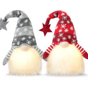 FFPTBNYX 2PC Gnome Christmas Decorations Lighted Standing Gnomes Decorations Light up Christmas Knome Gift Winter Tabletop Stuffed Plush Elf (Red and Grey)